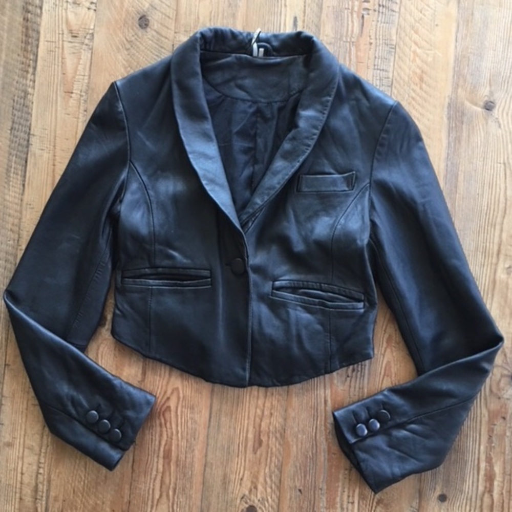 IRO Black Lamb Leather Cropped Jacket Small
